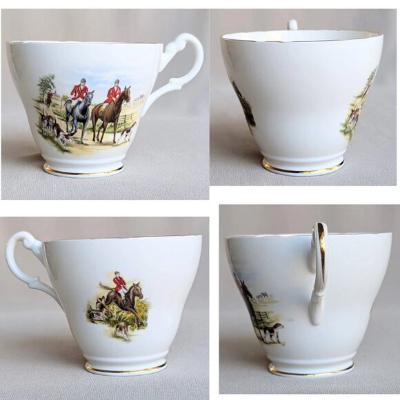 Vintage ROYAL STUART Fine Bone China Cup Saucer Equestrian HORSES and HOUNDS - Picture 4 of 6